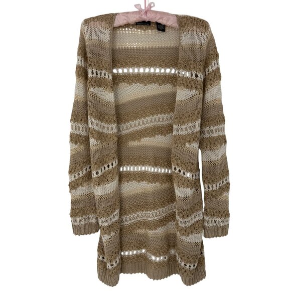 Victoria’s Secret Sweaters - Vintage Y2K Victoria’s Secret Tan Coastal Grandmother Boho Crochet Knit Cardigan